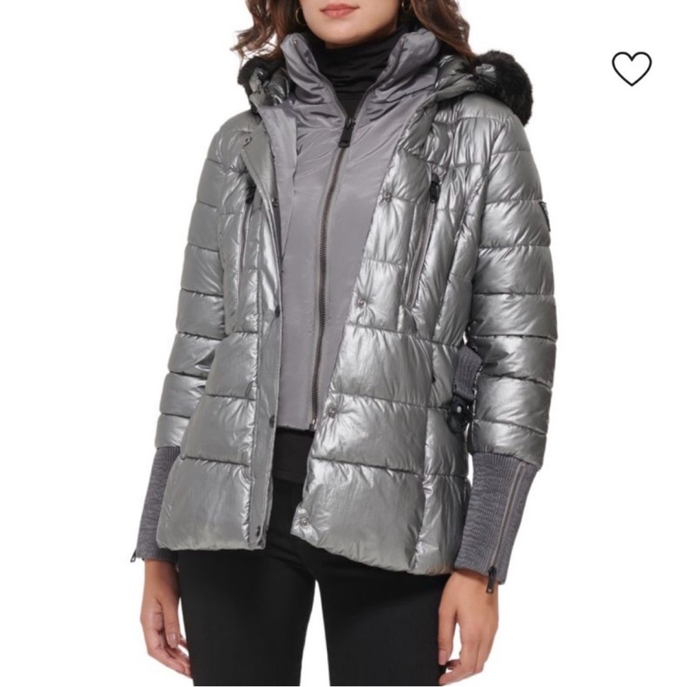Guess Metallic Gray Puffer Jacket